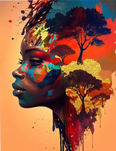 Numbered painting with golden leaf - Painting style
