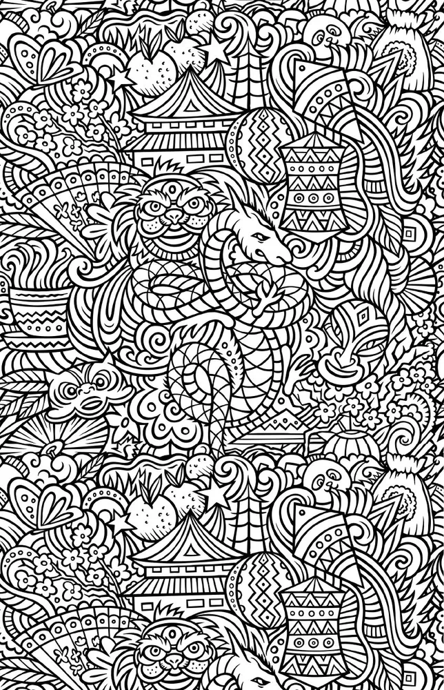China. The Path to the Celestials. Stress Relief Coloring Book