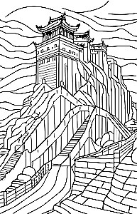 China. The Path to the Celestials. Stress Relief Coloring Book