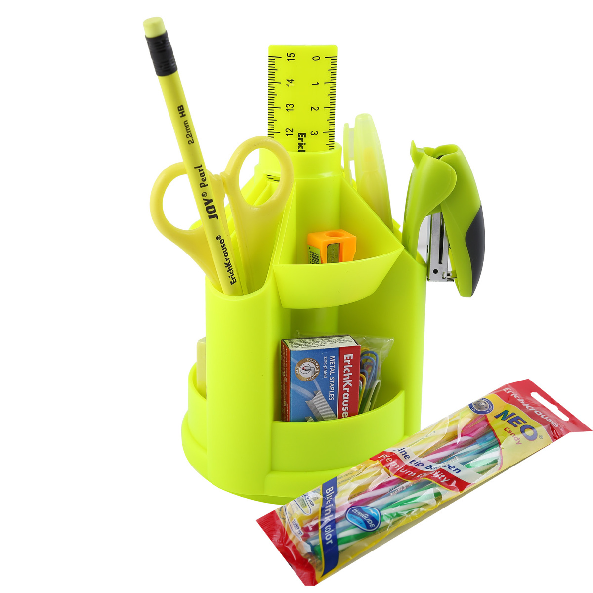 Büromaterialset, 14 Teile, drehbar, Farbe Gelb, Mini Desk, Neon Solid