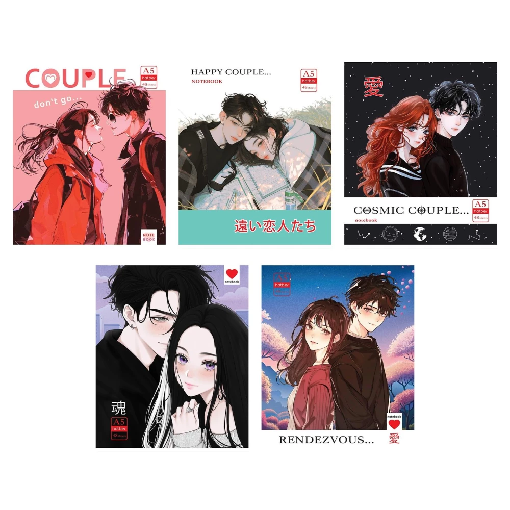 Notebook - Alpha Couple, A5, 48 sheets, grid, assorted