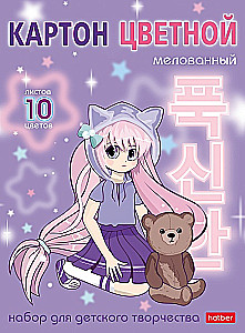 Zestaw kolorowego kartonu - Neko-Tyan_anime, A5, kredowy, 10 arkuszy
