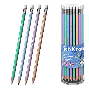 Czarnografitowy ołówek plastikowy - JOY Pastel Bloom, okrągły, z gumką, HB, w asortymencie