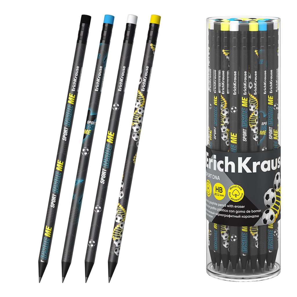 Melnā grafīta zīmulis plastmasas - Sport DNA, apaļš, ar dzēšgumiju, HB, dažādībā