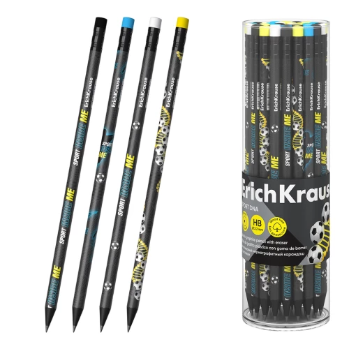 Graphite Pencil Plastic - Sport DNA, Round, with Eraser, HB, Assorted