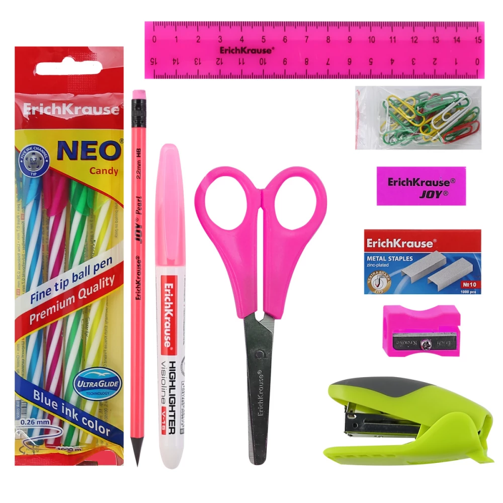 Zestaw biurowy, 14 przedmiotów, obrotowy, kolor różowy, Mini Desk Neon Solid