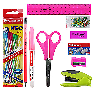 Zestaw biurowy, 14 przedmiotów, obrotowy, kolor różowy, Mini Desk Neon Solid