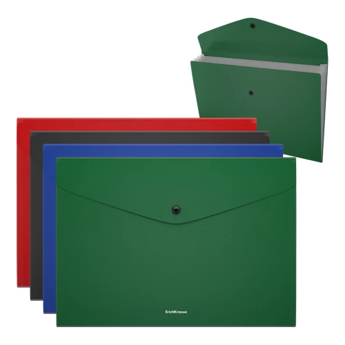 Button Folder Plastic - Matt Classic, with 4 Compartments, A4, Opaque, Assorted