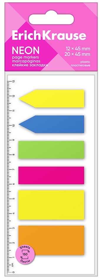 Haftnotizen aus Kunststoff - Neon, 12x45 mm, 20x45 mm, 150 Blätter, 5 Farben