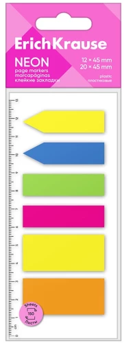 Sticky Notes Plastic - Neon, 12x45 mm, 20x45 mm, 150 sheets, 5 colors