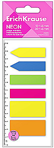 Zakładki samoprzylepne plastikowe - Neon, 12x45 mm, 20x45 mm, 150 arkuszy, 5 kolorów