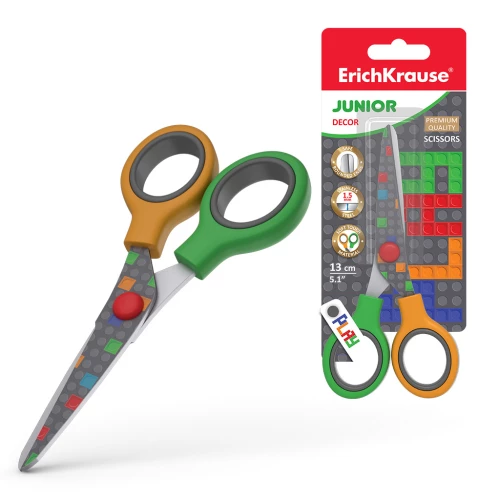 ErichKrause Junior Decor Scissors, Color Bricks with print on the blades, 13cm
