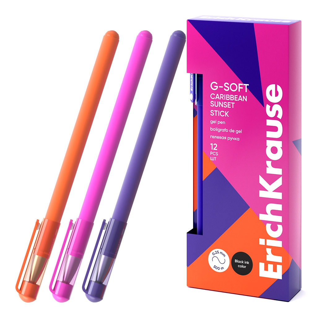 Ручка гелевая - G-Soft Stick Caribbean Sunset 0.38, цвет чернил - черный, в ассортименте