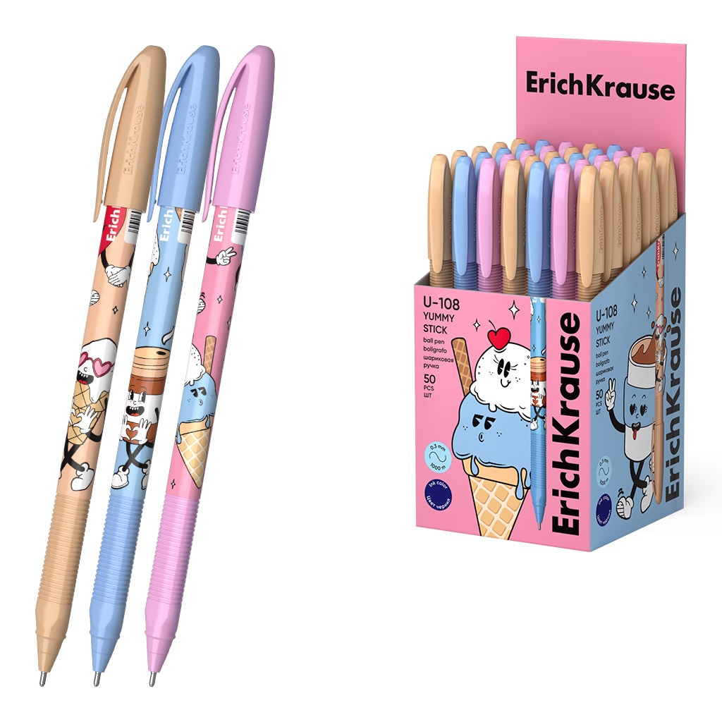 Ручка шариковая - U-108 Stick Yummy 1.0, Ultra Glide Technology, цвет чернил - синий, в ассортименте