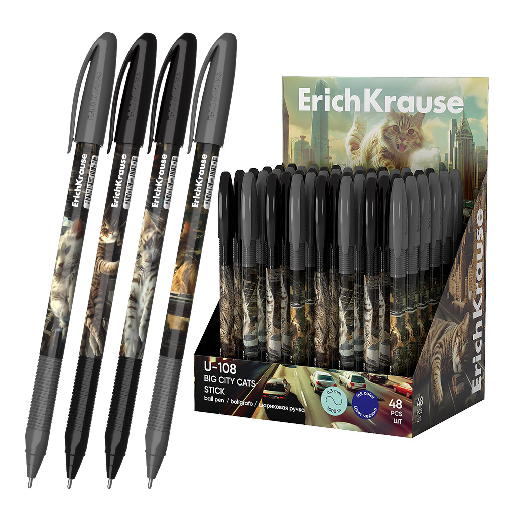 Ручка шариковая U-108 Stick Big City Cats 1.0, Ultra Glide Technology, цвет чернил - синий, в ассортименте