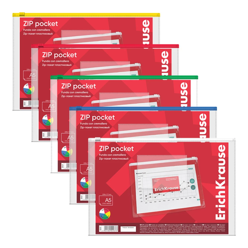 Zipper plastikowy PVC Zip Pocket, A5, przezroczysty