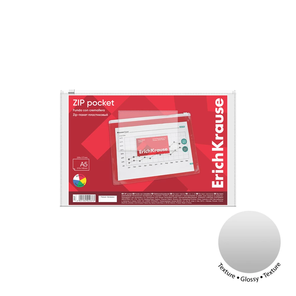 Zipper plastikowy PVC Zip Pocket, A5, przezroczysty
