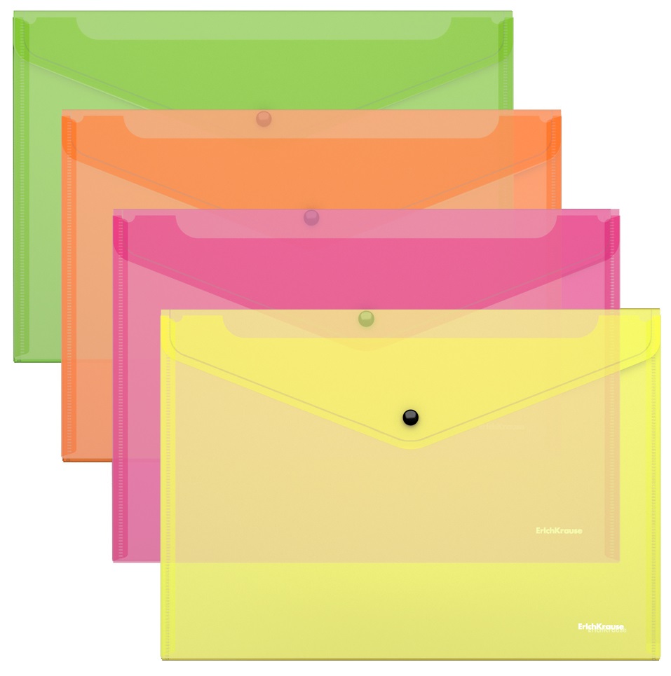 Mape-konvertējs ar pogu plastmasas Glossy Neon, A4, puscaurspīdīga, dažādībā