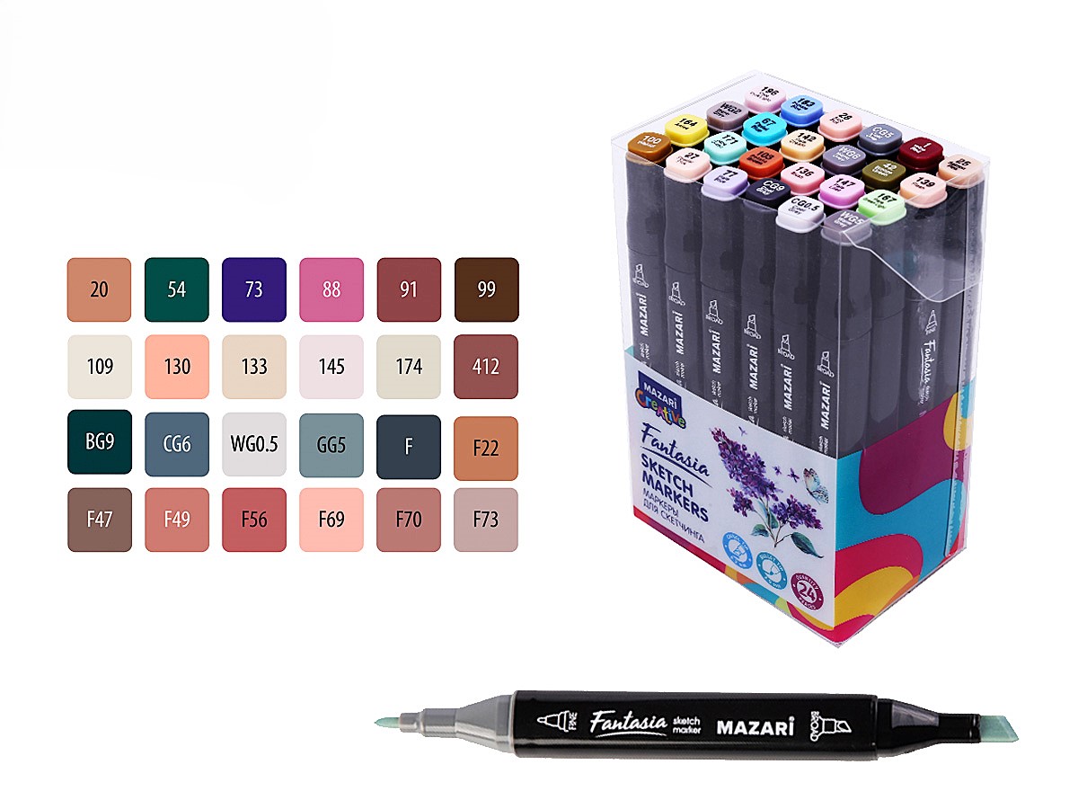 Divpusējie FANTASIA skiču marķieri, 24 krāsas