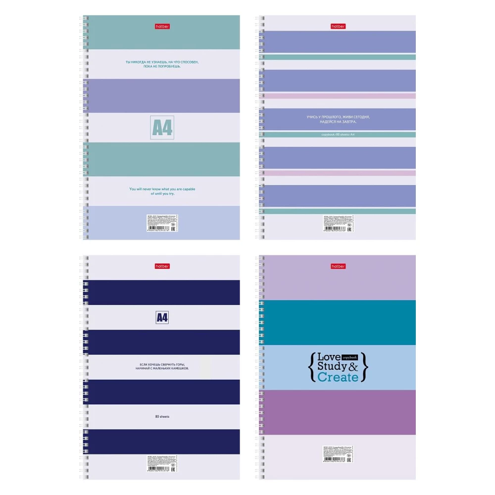 Notebook - Stripes, A4, 80 sheets, grid, assorted