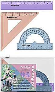 Zestaw geometryczny mały plastikowy - Manga, (linijka, kątomierz, cyrkiel), asortyment
