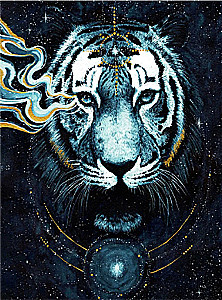 Numbered painting with glowing paint - Tiger on a black background