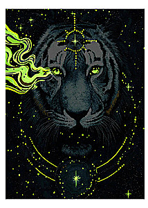 Numbered painting with glowing paint - Tiger on a black background
