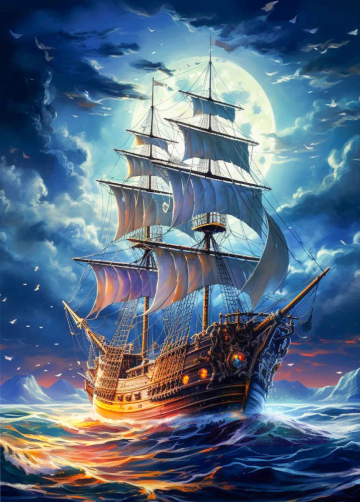 Numbered Painting with Glow-in-the-Dark Paint - Sailboat in the Full Moon