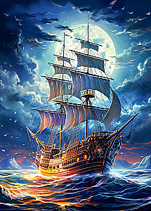 Numbered Painting with Glow-in-the-Dark Paint - Sailboat in the Full Moon
