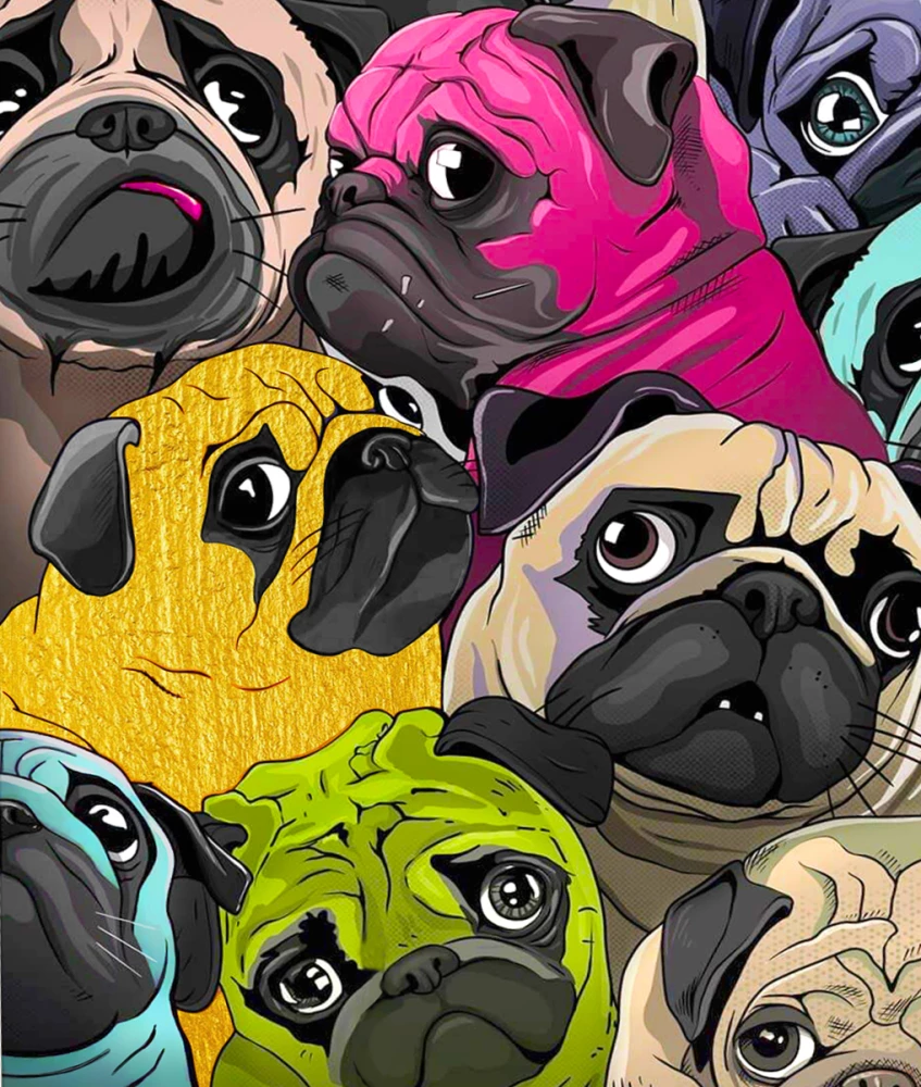 Paint by numbers with gold leaf - Pug Art