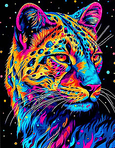 Numbered Painting Black Canvas - Rainbow Leopard