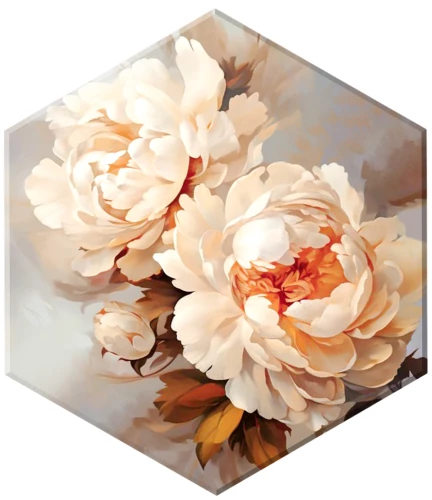 Numbered Painting with Foil Hexagon - Delicate Peonies