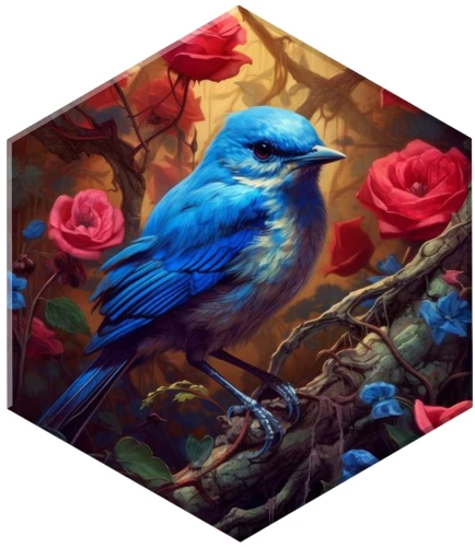Numbered painting with crystal beads Hexagon - Blue Bird of Luck