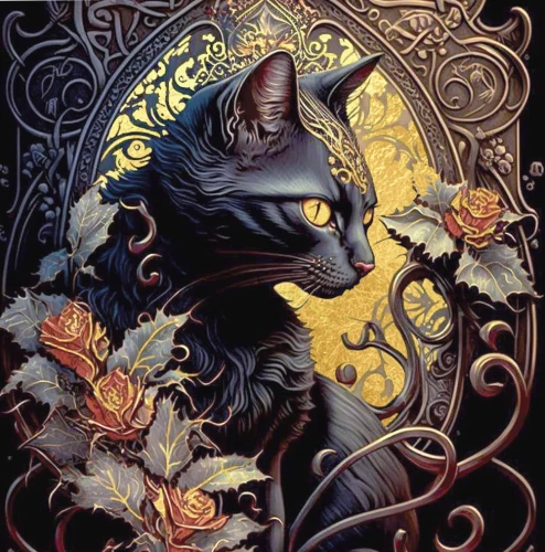 Numbered painting with gold leaf - Cat Aristocracy
