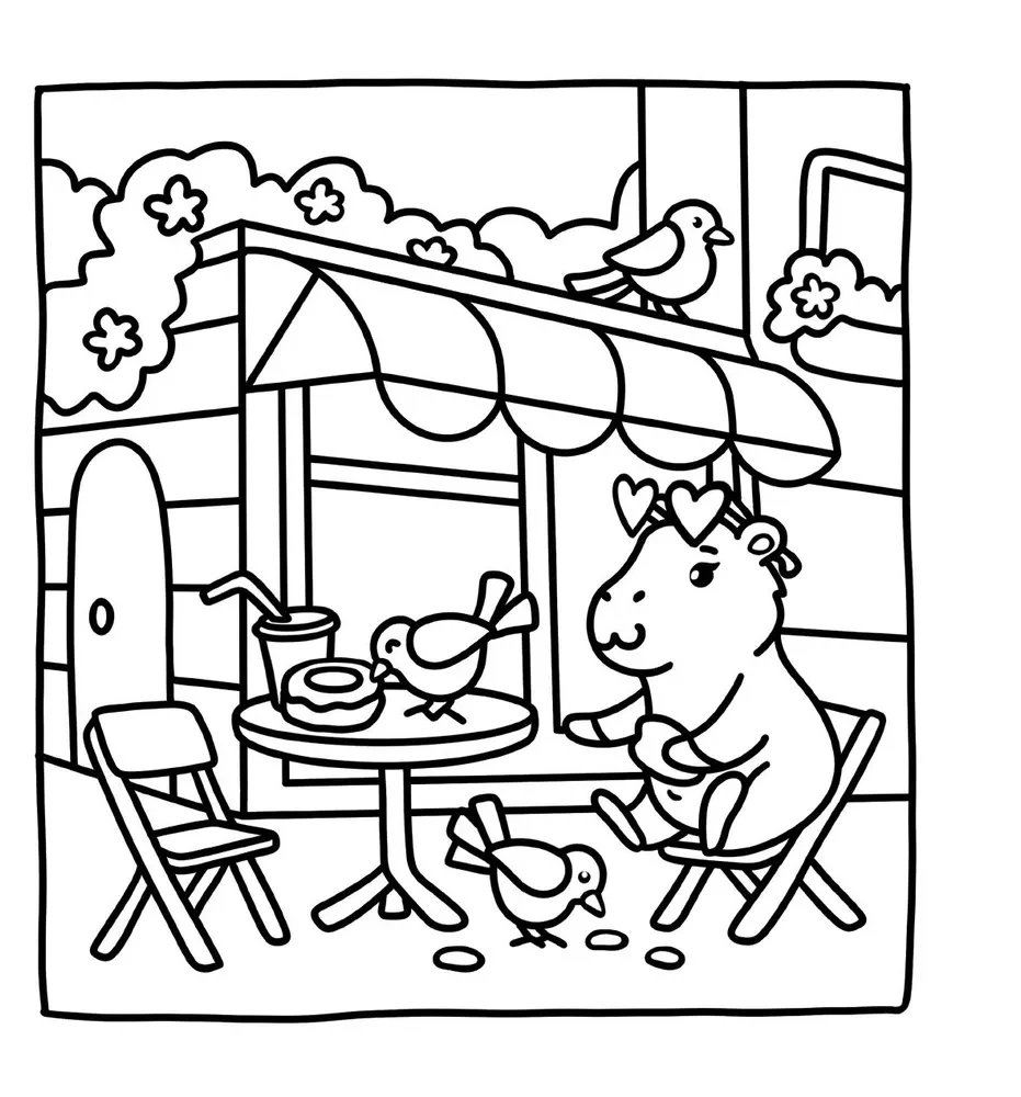 We are sitting with a beaver drinking coffee. Anti-stress coloring book