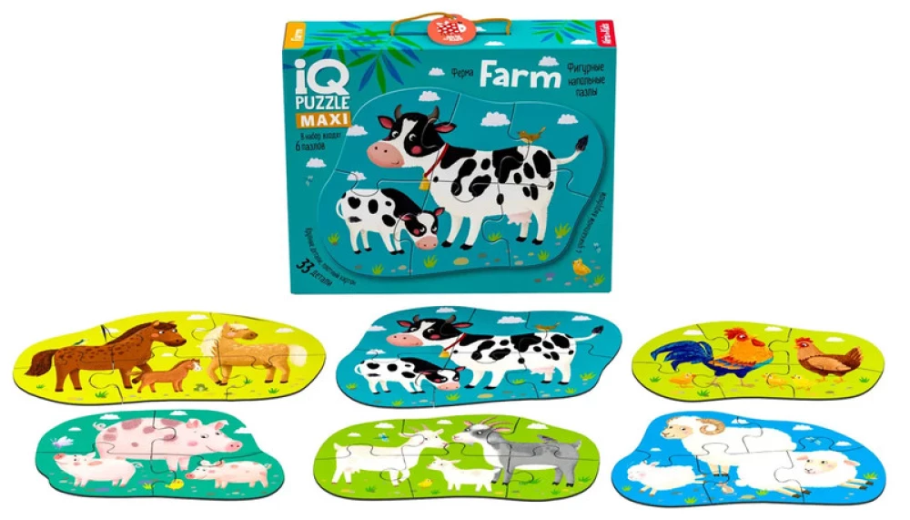 IQ Пазл. Фигурные напольные пазлы 6 штук. Ферма (Farm)