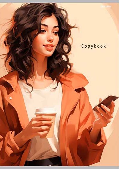 Тетрадь - Брюнетка с кофе, А4, 96 листов, клетка