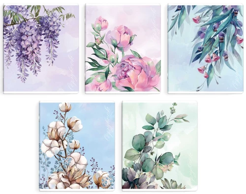 Notebook - Blooming Garden, A5, 96 sheets, grid, assorted