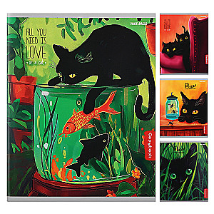 Notebook - Life of Black Kittens, A5, 96 sheets, grid, assorted