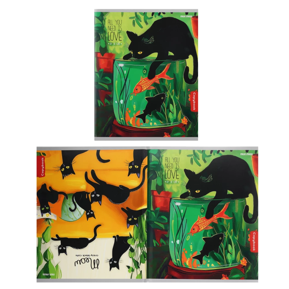 Notebook - Life of Black Kittens, A5, 96 sheets, grid, assorted