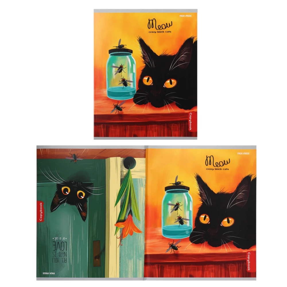 Notebook - Life of Black Kittens, A5, 96 sheets, grid, assorted