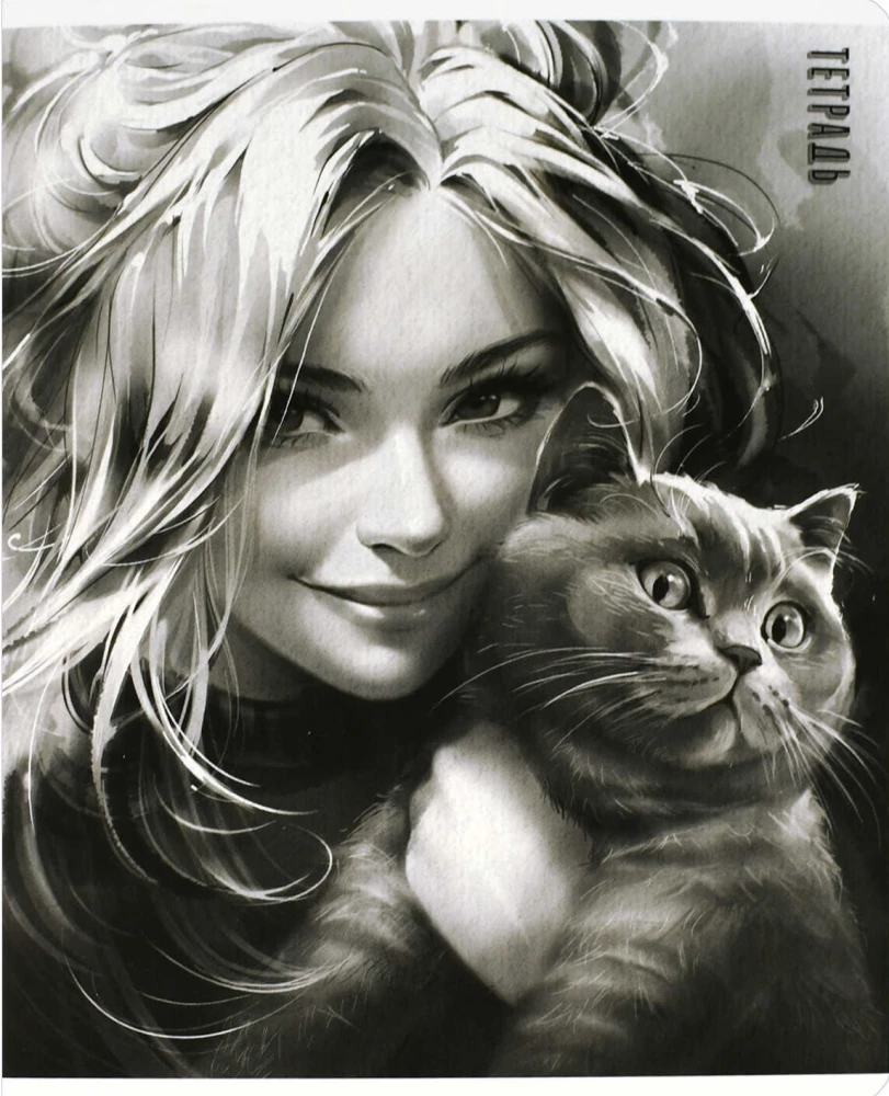 Notebook - Girl with a Cat, A5, 48 sheets, grid, assorted