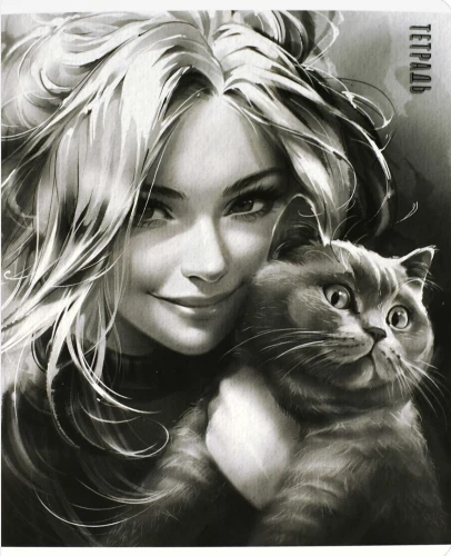 Notebook - Girl with a Cat, A5, 48 sheets, grid, assorted