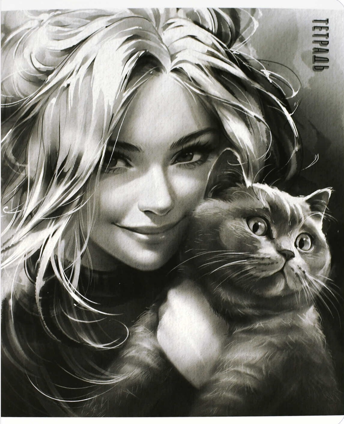 Notatnik - Dziewczyna z kotem, A5, 48 stron, kratka, w asortymencie