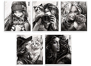 Notebook - Girl with a Cat, A5, 48 sheets, grid, assorted