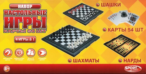 Gra planszowa - Szachy, warcaby, nardy na magnetycznej planszy i karty (4 w 1)