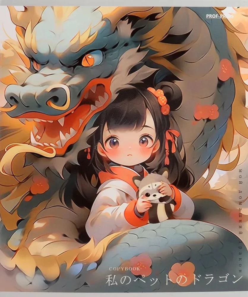 Notebook - Girl and Dragon, A5, 48 sheets, grid, assorted