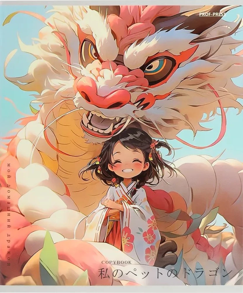 Notebook - Girl and Dragon, A5, 48 sheets, grid, assorted