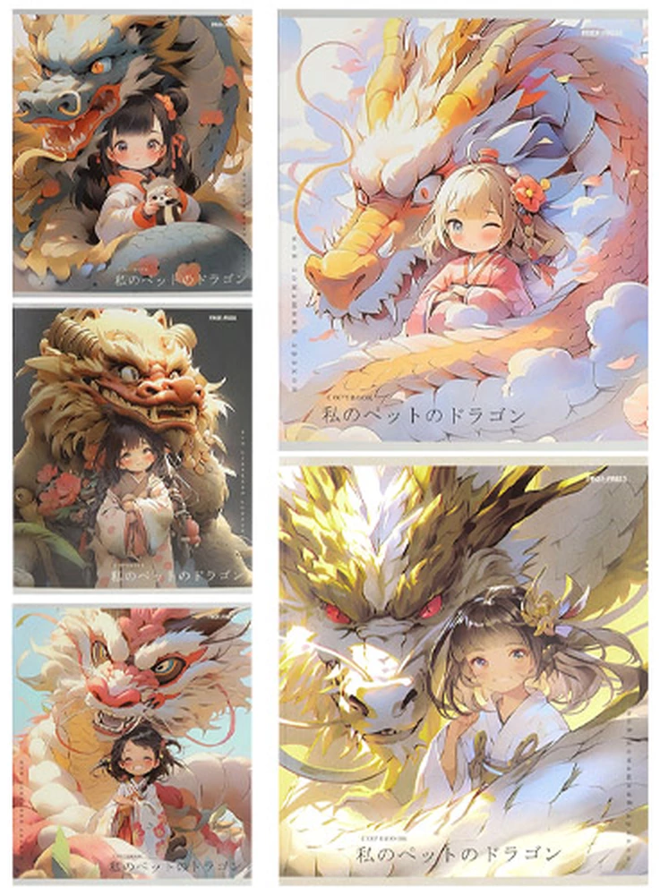 Notebook - Girl and Dragon, A5, 48 sheets, grid, assorted