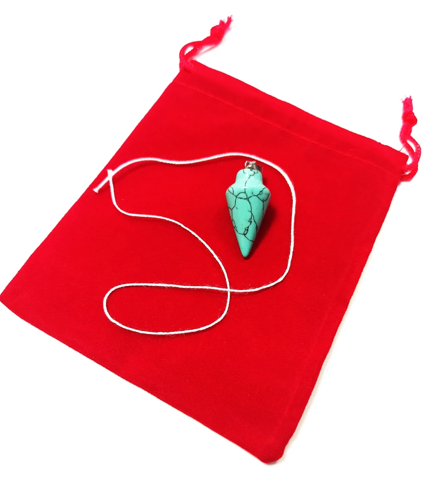 Pendulum for biolocation made of stone. Turquoise (string + pouch) No. 3